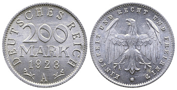 ГЕРМАНИЯ 200 МАРОК 1923 A KM 35, J. 304 алюминий 4380-417