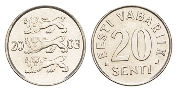Эстония 20 сентов 2003 KM 23a сталь плакированная никелем UNC 4647-125