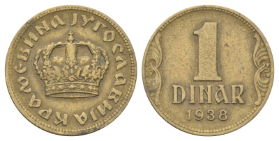 Югославия 1 динар 1938 год-тип KM 19 алюминиевая бронза 4697-1053
