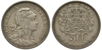 Португалия 50 сентаво 1929 KM 577 медно-никель XF 77-924