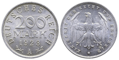 ГЕРМАНИЯ 200 МАРОК 1923 A KM 35, J. 304 алюминий 4380-417