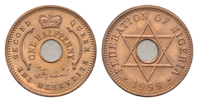 Нигерия 1/2 пенни 1959 год-тип KM 1 бронза UNC 4585-311