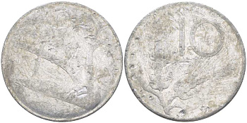 ИТАЛИЯ 10 ЛИР 19ХХ R, ПЛУГ, КОЛОСЬЯ KM 93 алюминий 175-434