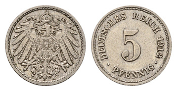 Германия 5 пфеннигов 1912 A, Вильгельм II (1888-1918) KM 11, J. 12 медно-никель 4636-246