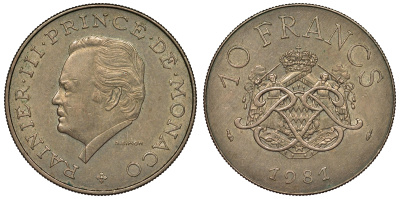 Монако 10 франков 1981 Ренье III (1949-2005) KM 154 медь алюминий никель 4680-213