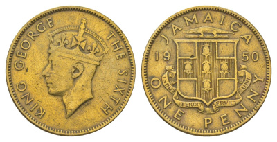 Ямайка 1 пенни 1950 KM 35 никель латунь 4628-557