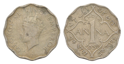 Британская Индия 1 анна 1939 Георг VI (1936-1952) KM 536 медно-никель 4649-338