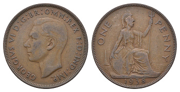 Великобритания 1 пенни 1938 Георг VI (1936-1952) KM 845, Spink 4114 бронза 4661-814
