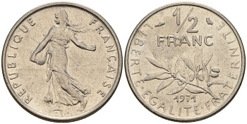 Франция 1/2 франка 1971 сеятель KM 931.1 никель    4152-1238
