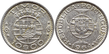 Португальский Тимор 10 эскудо 1964 год тип KM 16 серебро 4175-714