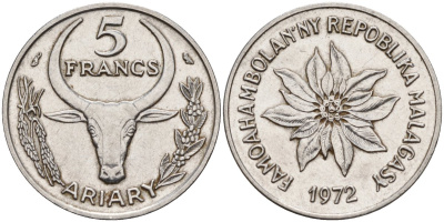 Мадагаскар 5 франков 1972 KM 10 сталь 4141-643