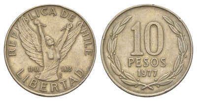 Чили 10 песо 1977 KM 210 медно-никель 4656-1032