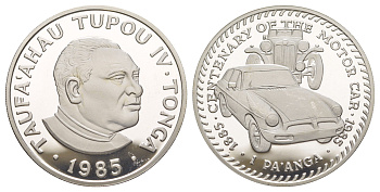 Тонга 1 паанга 1985 100 лет автоиндустрии, Cowley Touring и Morris Car KM 88a серебро PROOF 1091-8-34
