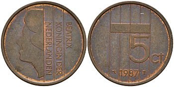 Нидерланды 5 центов 1987 Беатрикс (1980-2013) KM 202 бронза    4187-334
