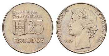 Португалия 25 эскудо 1977 KM 607 медно-никель UNC 4671-1023