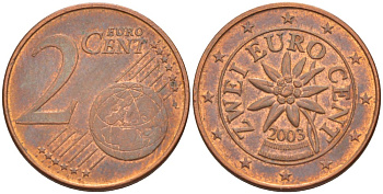 Австрия 2 евроцента 2003 KM 3083 сталь плакированная медью 4543-147