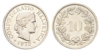 Швейцария 10 раппенов 1972 KM 27 медно-никель 4708-221