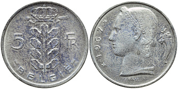 Бельгия 5 франков 1967 Belgie, Бодуэн I (1951-1993) KM 135.1 медно-никель 3999-1016