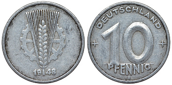 ГДР 10 пфеннигов 1948 A KM 3 алюминий 4119-437