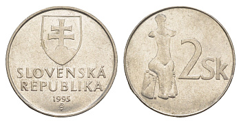 Словакия 2 кроны 1995 MK KM 13 сталь плакированная никелем 4638-235