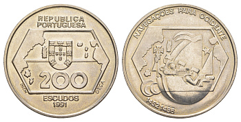 Португалия 200 эскудо 1991 Навигация на запад KM 659 медно-никель UNC 1101-5-42