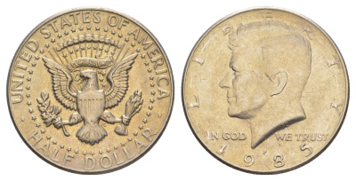 США 1/2 доллара (50 центов) 1985 P, Джон Кеннеди KM A202b медь плакированная медно-никелем aUNC 4517-546