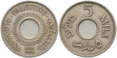 Израиль, Палестина 5 милсов 1935 британская администрация (1927-1948) KM 3 медно-никель    4154-369
