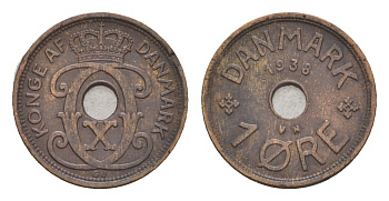 Дания 1 эре 1938 N, Кристиан X (1912-1947) KM 826 бронза 4658-157