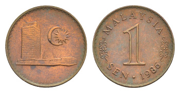 Малайзия 1 сен 1986 KM 1 сталь плакированная медью UNC 4632-148