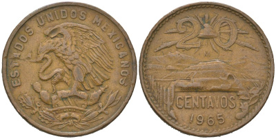 Мексика 20 сентаво 1965 Mo KM 440 бронза 186-625