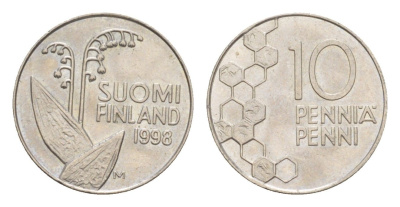 Финляндия 10 пенни 1998 KM 65 медно-никель 4647-359