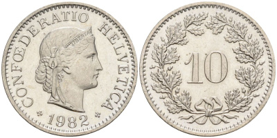 Швейцария 10 раппенов 1982 B KM 27 медно-никель 4608-514