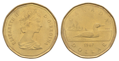 Канада 1 доллар 1987 Елизавета II (1952-2022), утка KM 157 никель плакированный алюминиевой бронзой 4637-952