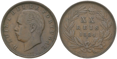 Португалия 20 реалов 1884 Луиш I (1861-1889) KM 527 бронза 4512-921