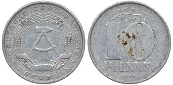 ГДР 10 пфеннигов 1968 A KM 10 алюминий 62-817