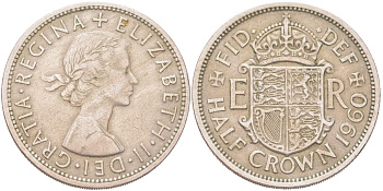 Великобритания 1/2 кроны 1960 Елизавета II (1952-2022) KM?907, Spink 4145 медно-никель 4165-1226