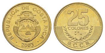 Коста-Рика 25 колонов 2003 KM 229a алюминиевая бронза UNC 183-1037
