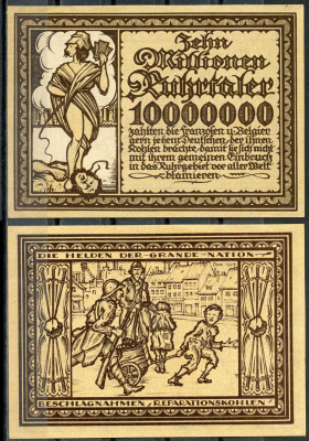 Германия, Рурская область 10000000 рурских талеров 1923 нотгельд пропаганды бумага UNC (пресс) 444-59-2-1