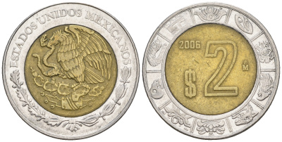 Мексика 2 песо 2006 KM 604 биметалл 259-117