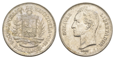 Венесуэла 2 боливара 1990 Симон Боливар Y 43a сталь плакированная никелем 4583-431