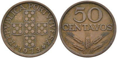 Португалия 50 сентаво 1973 KM 596 бронза 4573-952
