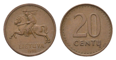 Литва 20 центов (сентов) 1991 KM 89 бронза 4694-1235