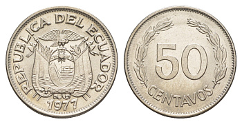 Эквадор 50 сентаво 1977 KM 81 сталь плакированная никелем UNC 4641-621
