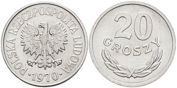 ПОЛЬША 20 ГРОШЕЙ 1970 MW KM А47 алюминий 192-419