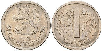 Финляндия 1 марка 1969 S KM 49a медно-никель 4586-543