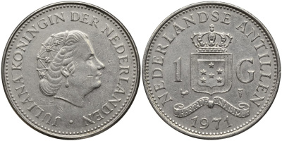 Нидерландские Антилы 1 гульден 1971 Юлиана (1948-1980) KM 12 никель 4171-211