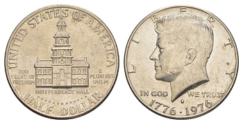 США 1/2 доллара (50 центов) 1976 D, 200 лет независимости, Джон Кеннеди KM 205 медь плакированная медно-никелем aUNC 4545-933