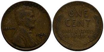 США 1 цент 1945 Линкольн, D KM A132 медь цинк 4164-848
