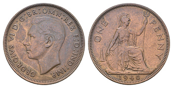 Великобритания 1 пенни 1940 Георг VI (1936-1952) KM 845, Spink 4114 бронза 4536-911