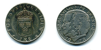 Швеция 1 крона 1978 Карл XVI Густав (1973- ) KM 852 медь плакированная медно-никелем 29-1225